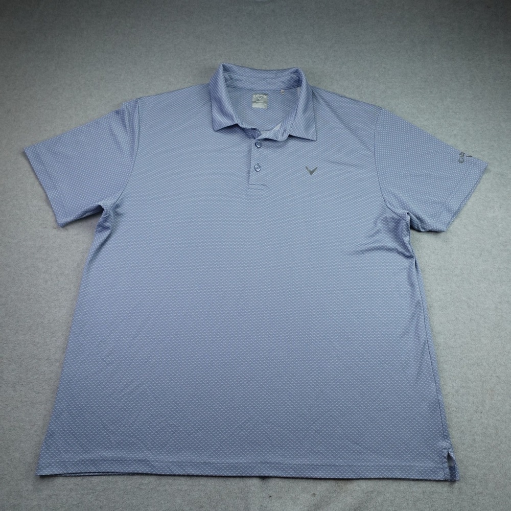 Callaway Polo Shirt Mens XXL Blue Geometric Chevron Golf Opti-Dri Short Sleeve